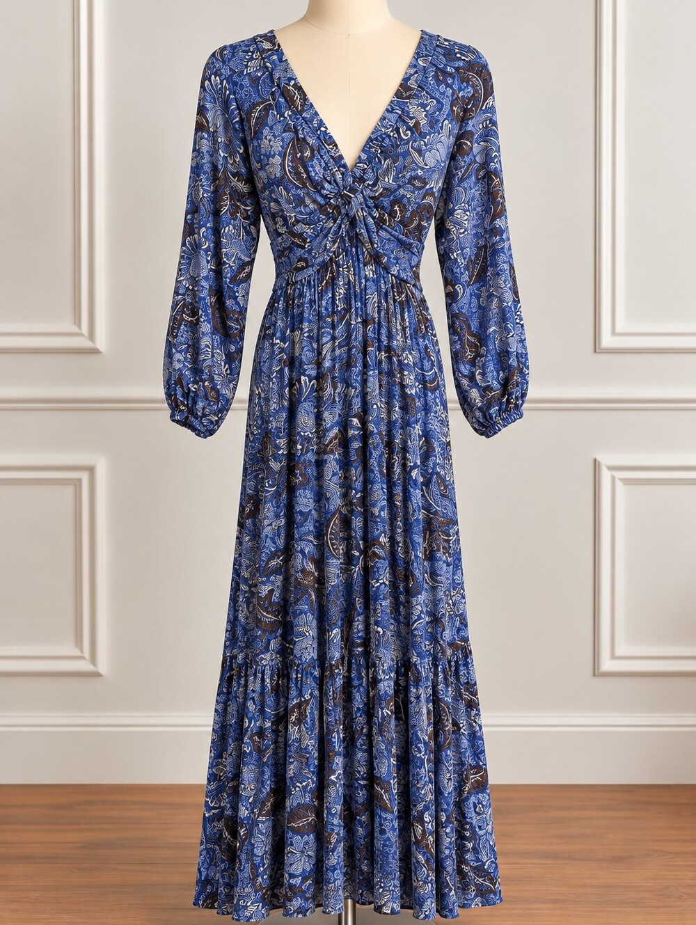 Japna Blue Paisley V-Neck Maxi Dress